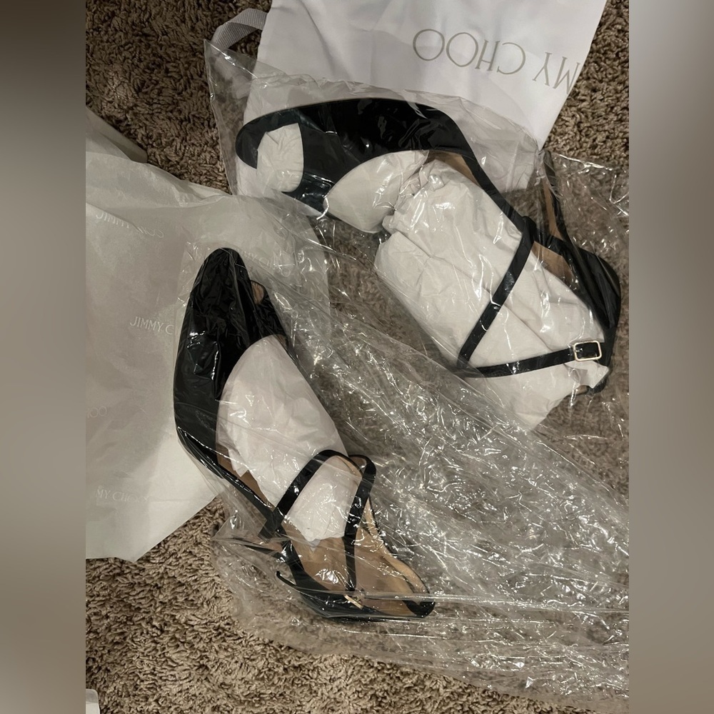NWB Jimmy Choo Emsy Suede Sandal Black 41 85mm - Picture 3 of 13